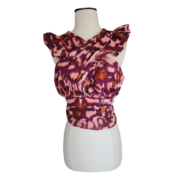 Anthropologie Babydoll Cropped Top Womens Medium Purple Ruffle Beach Boho Summer - Picture 2 of 8